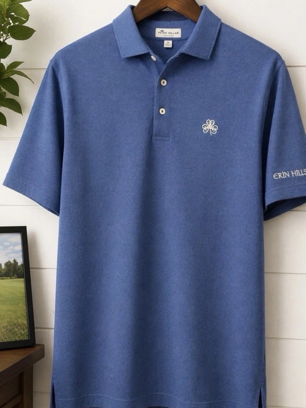 Peter Millar Blue Polo Shirt Men’s Golf Erin Hills Embroidered Logo Crown Ease